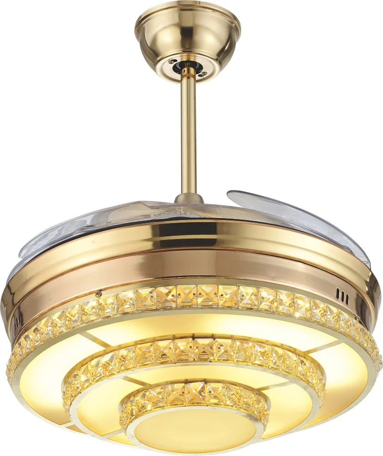Dropship Zhongshan Factory Selling Modern Remote Control Luxury Crystal LED Invisible Ceiling Fan with Light table lamps hotels