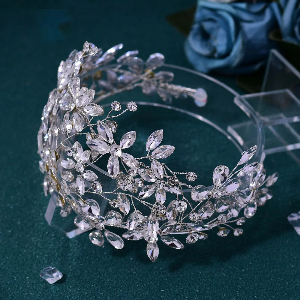 BELLEWORLD wholesale simple handmade wedding accessories decoration bride leaf headband rhinestone headband for bride