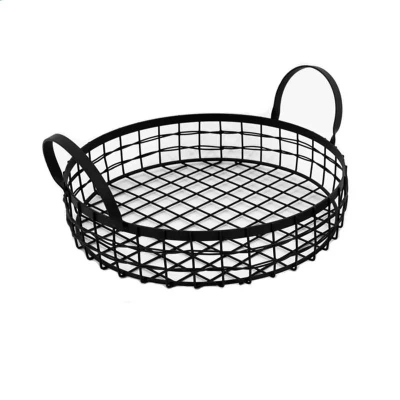 Household Kitchen Decoration Metal Wire Home Goods Storage Baskets Iron Round Wire Fruit Basket With Handle