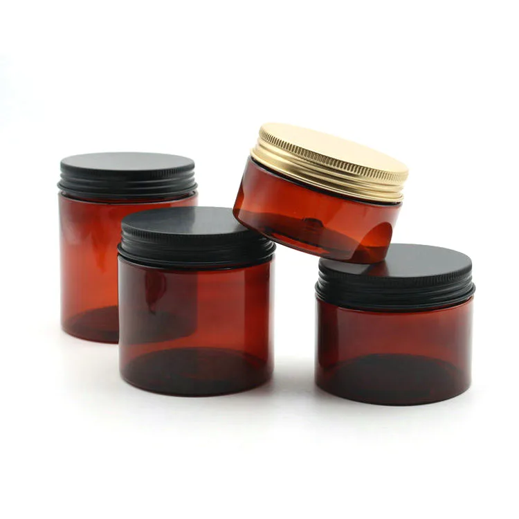 200ml 250ml 500ml cosmetic containers clear brown PET plastic jars with lids