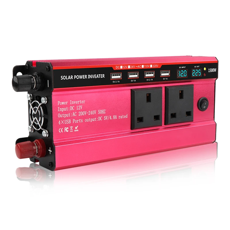 1500W Power inverter  12V Modified sine wave inverter with 4USB Port Intelligent inverter UK plug converter or universal plug