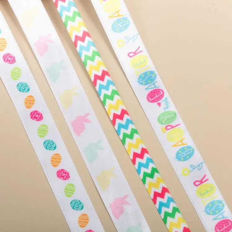 Custom printed Easter  day polyester 1cm satin ribbon webbing 3 Inch 75mm Wide Flamingo Printed Recycled Custom Ribbon For Hair