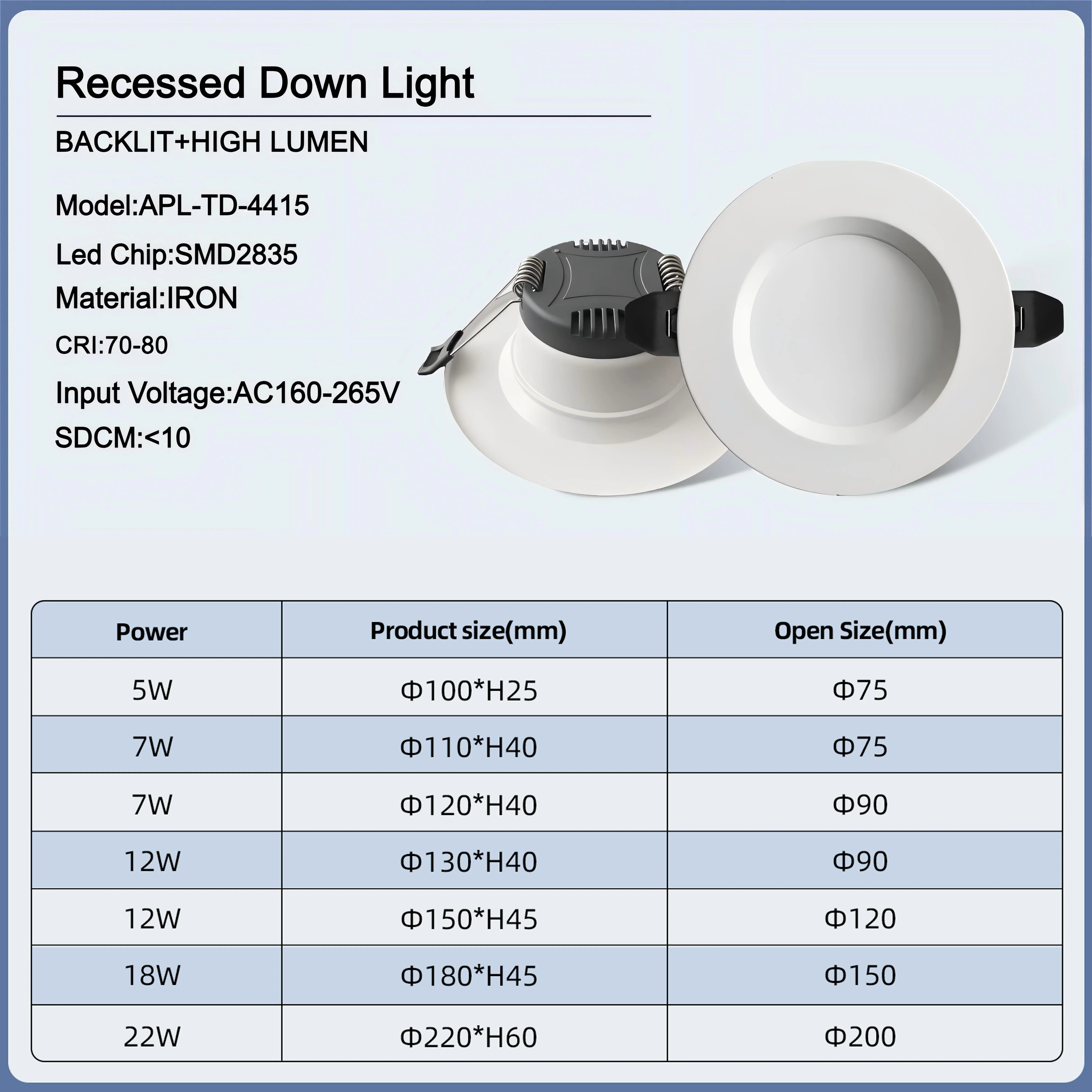 Modern 4000K 3000K LED Downlight Panel Light 5-22 Watt Sizes Iron Plastic Office Bedroom Hotel 18W/12W/9W Wholesale Available