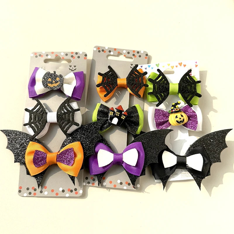 Halloween Duckbill Clip Hairpin Grosgrain Ribbon Hair pin Cartoon Resin Glitter Sequins Girls Decoration Accessories Hair Clips