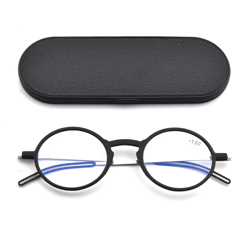 Italy design  mini lady anti blue light round metal reading glasses with case
