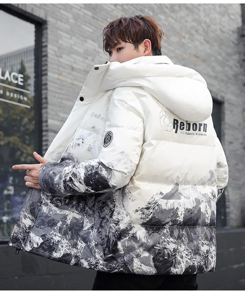 Winter Down jacket men and women fashion Down Coat with Adjustable Hood Warm Winter Jacket snow mountain gradient color
