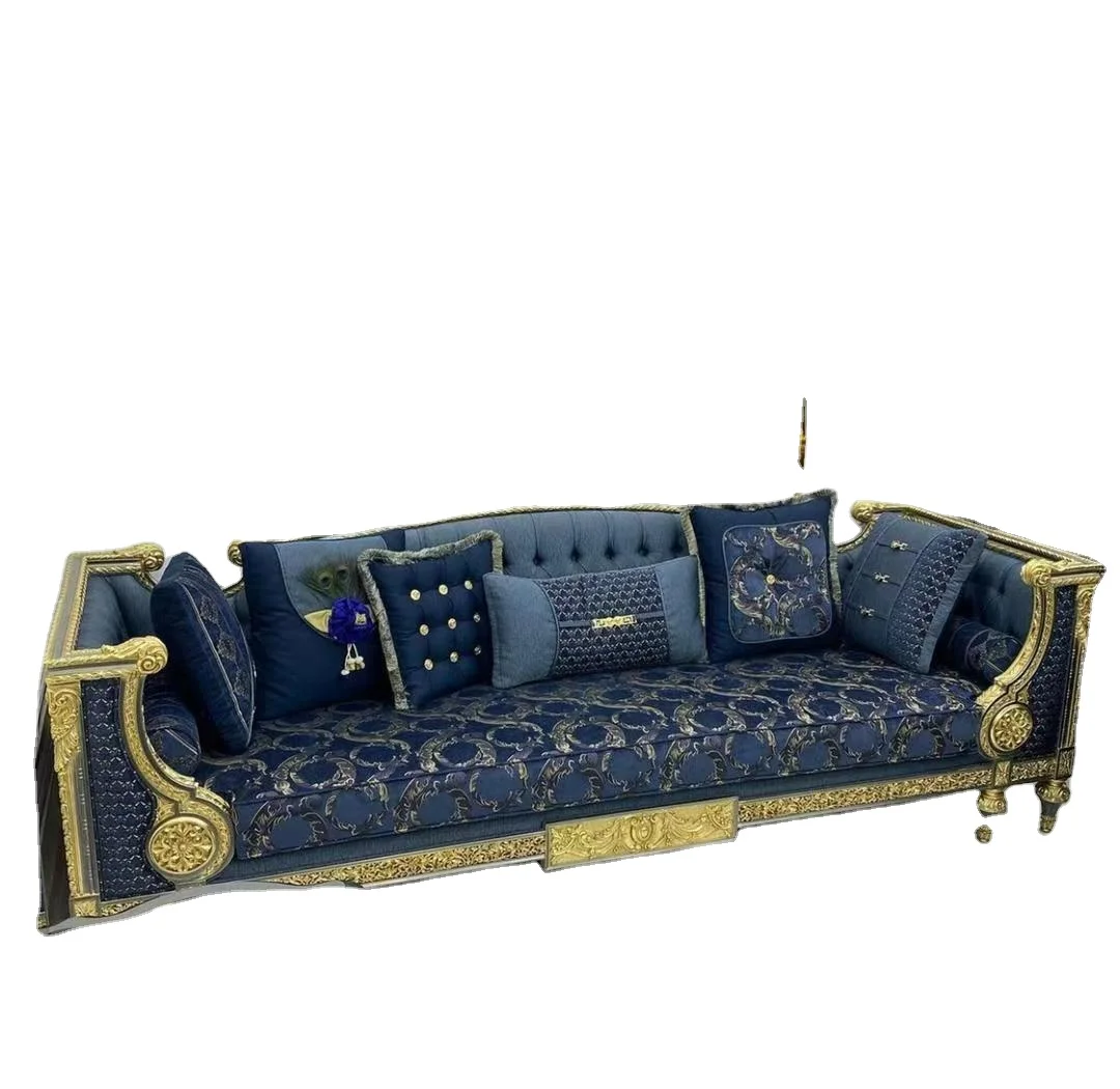 High Quality Customized Turkish European Design Wooden Living Room Furniture Set Antique Style Sofa for Home Villa Hotel