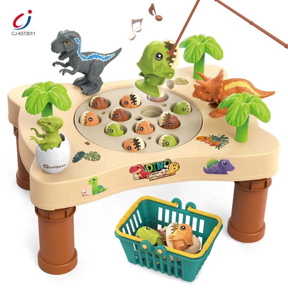 Chengji electric magnet fishing stacking fish toy set dinosaur rotating table funny fishing game toy animal learning board kids
