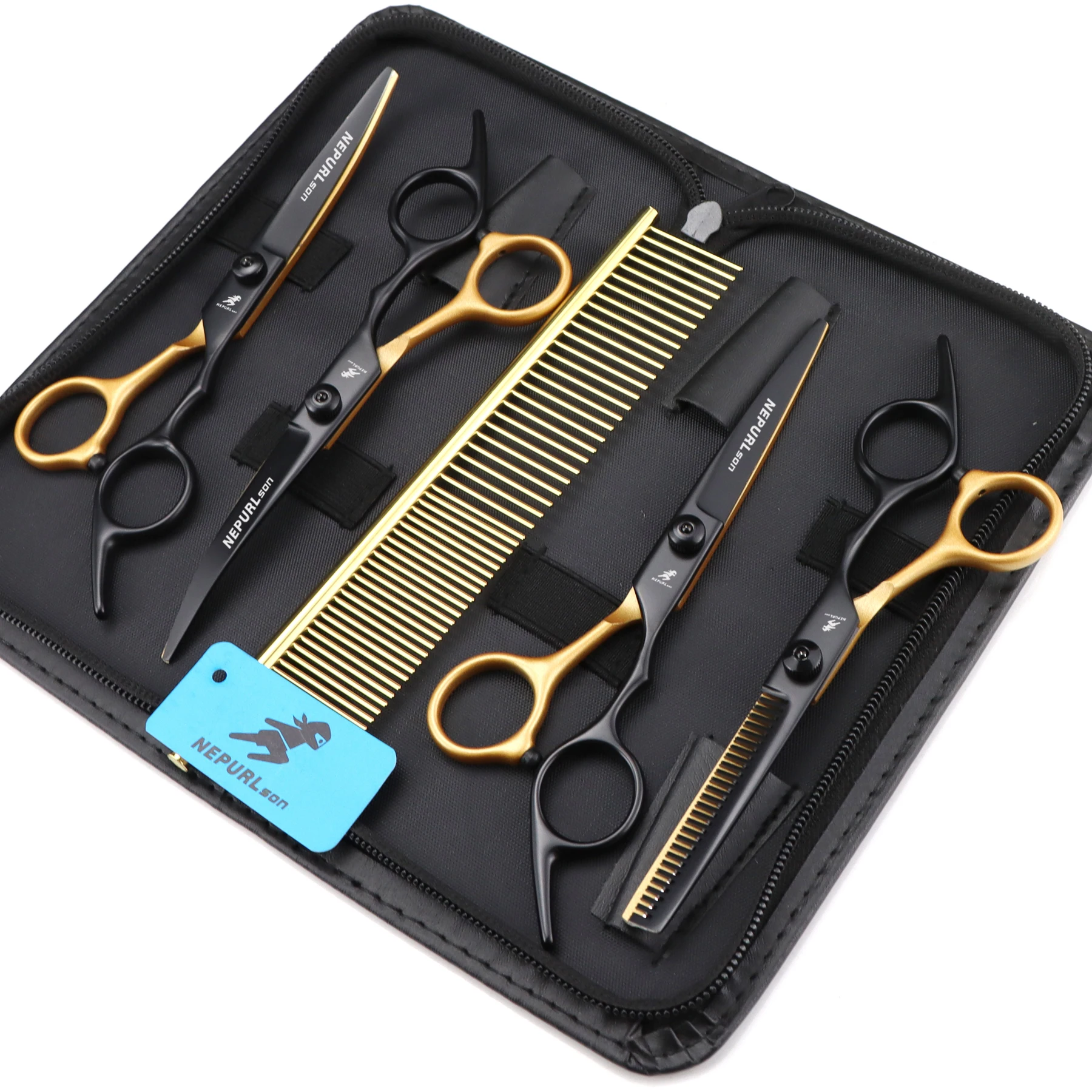6.0 inch NEPURLson color teeth 4 packs pet grooming scissors straight scissors set blade protection scissors