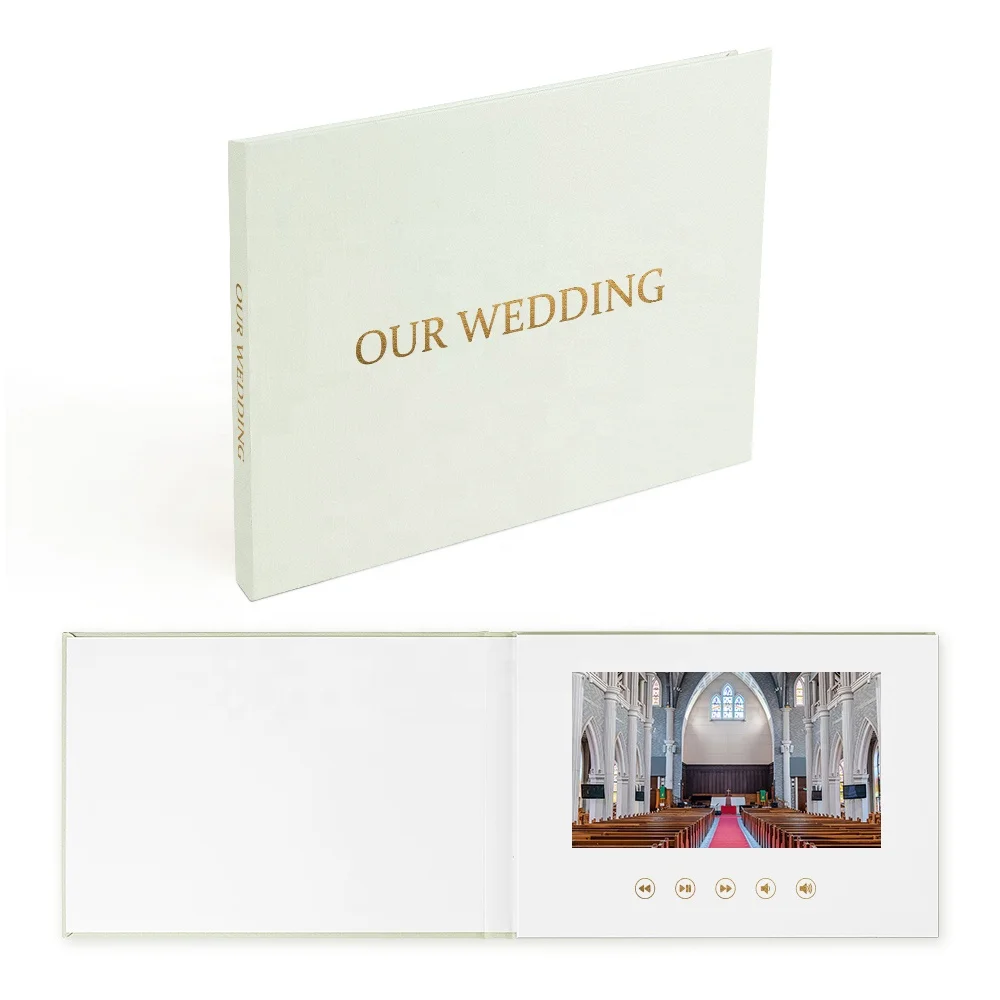 2024 новый стиль наша Свадебная Золотая фольга видео брошюра A5 7 дюймов IPS ЖК-видео почтовая книга