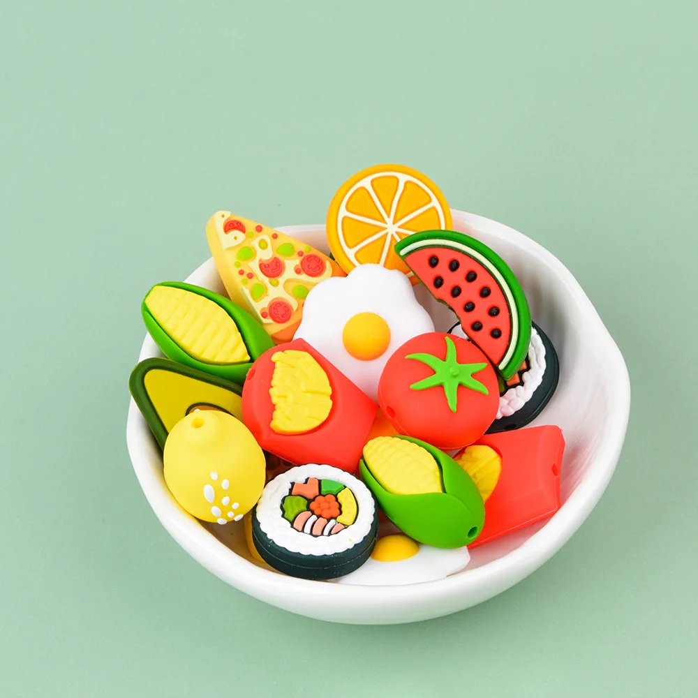 Miniature Donut Sushi Silicone Beads Watermelon Orange Beaded  Jewelry DIY Handcrafted Beaded Jewelry Pendant Accessories