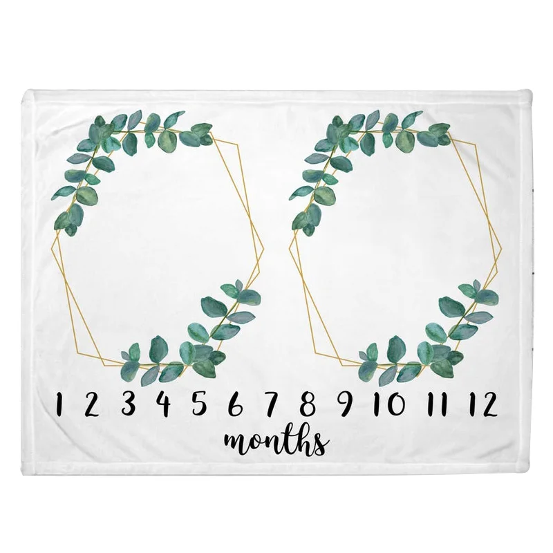 Cartoon Elephant Baby Monthly Milestone Blanket for Twins Baby Photo Blanket for Boyr or Girl Newborn Shower Gift