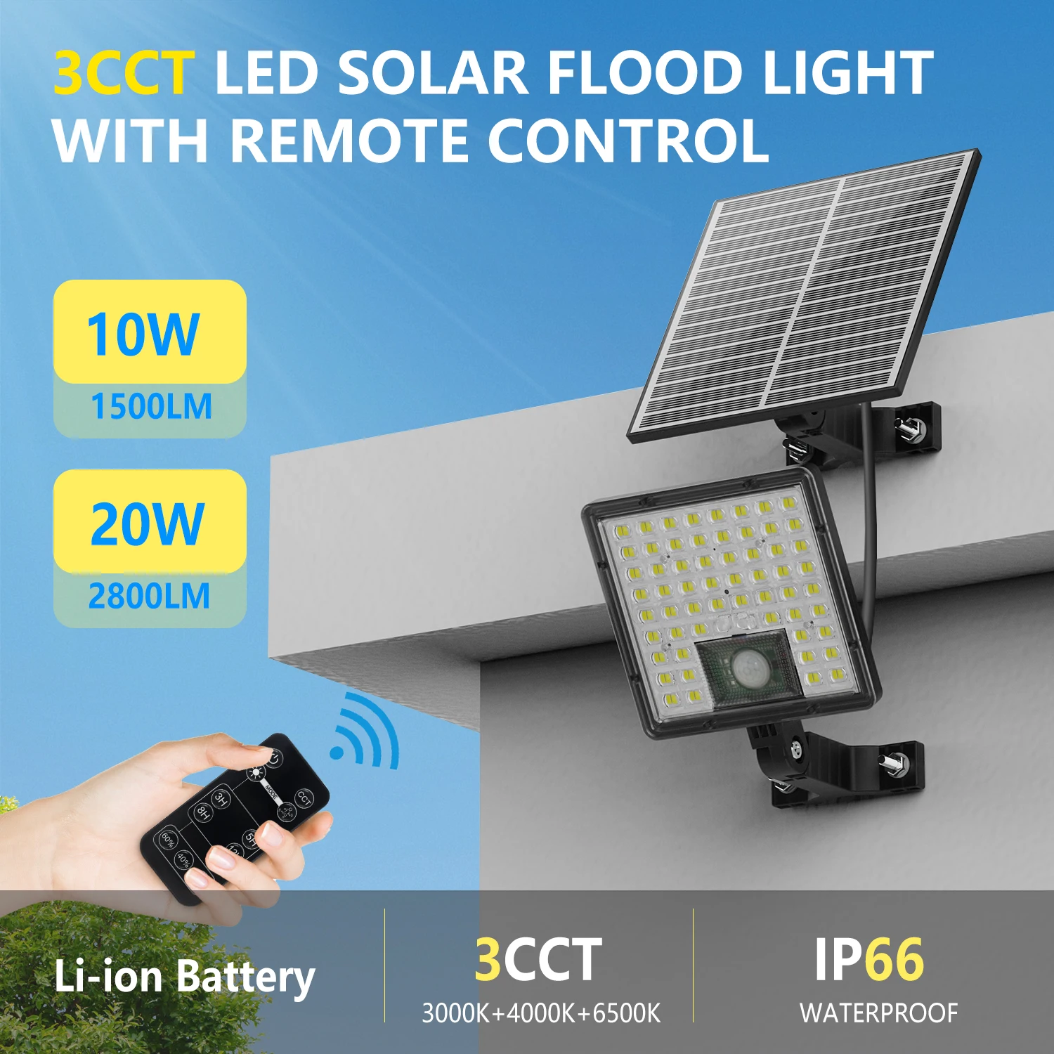 NEW Design 1500 Lumens Solar Flood Light with Battery Powerful Solar Led Flood Lights Outdoor 3CCT Outdoor Flood Solar Lights