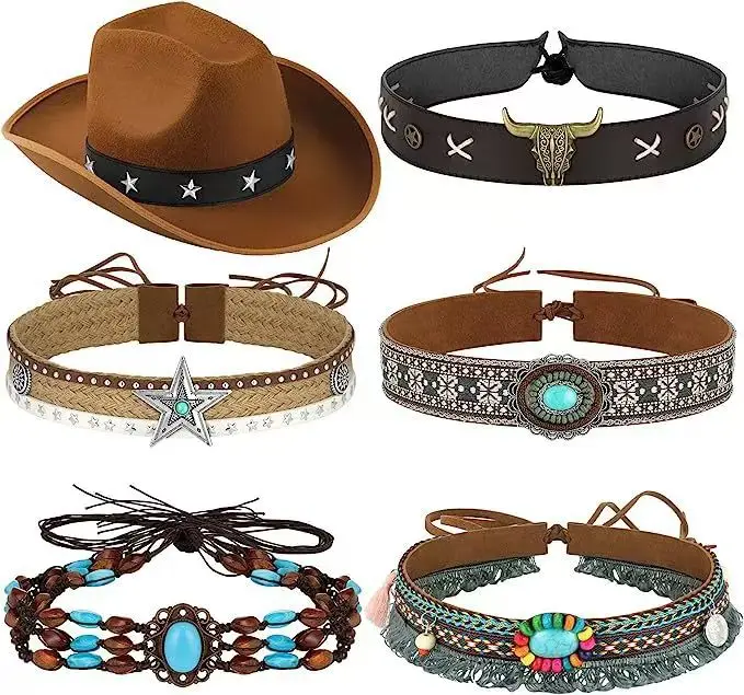 Ethnic style grassland hat accessories factory wholesale diamond inlaid grass hat with denim hat strap
