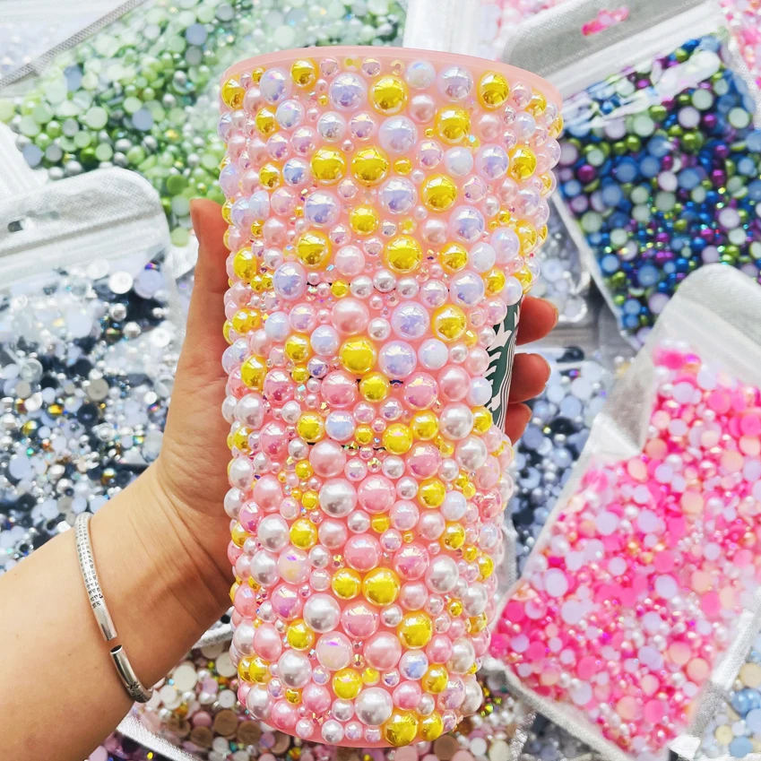 WHATSTONE Color Mix Half Round Flat Back Pearls Resin Rhinestones Customized 150g/4500pcs Mix Sizes Trade Assurance D & G Shoes