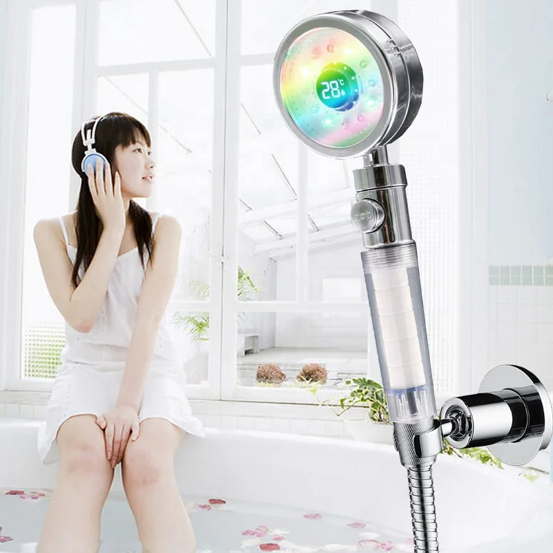 Temperature detectable universal water powered LED showerhead chrome 8008-A36T