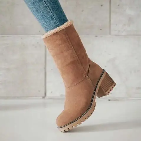 Free Shipping Sherpa Boots Martin Boots Snow Boots Large Antiskid Warm Middle Tube Thick Heel Can Be Worn With Flanging