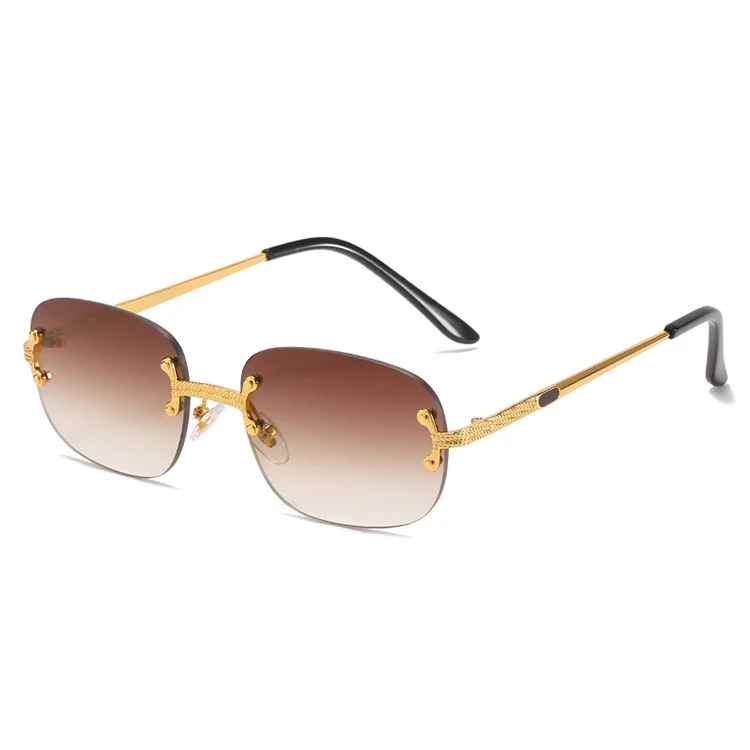 Retro Metal Colorful Glasses Rimless Blue Lenses Square Shades Eyeglasses UV Protection Classic Women Sunglasses