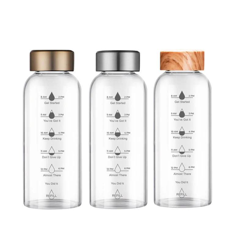 Custom Logo With Metal Lid Sleeve 500ml Clear Container Drinking Borosilicate Glass Water Bottle