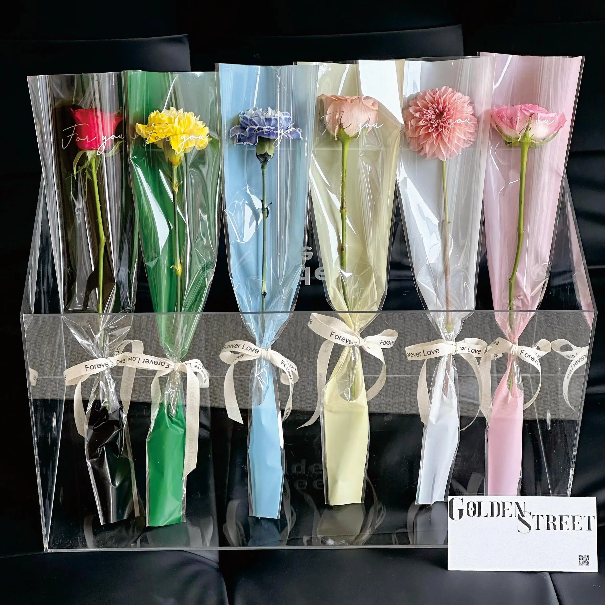 New Design 50pcs/lot for you letter printed single flower bag opp plastic flower wrapping bag for florist wrapping material