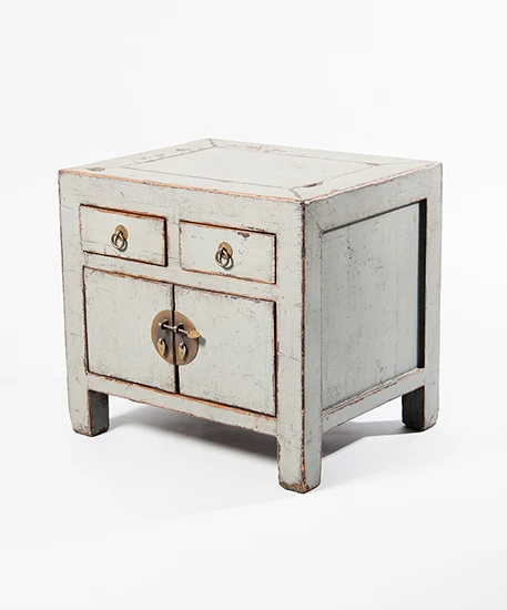 Antique bedroom grey painted wooden distressed bedside drawer cabinet