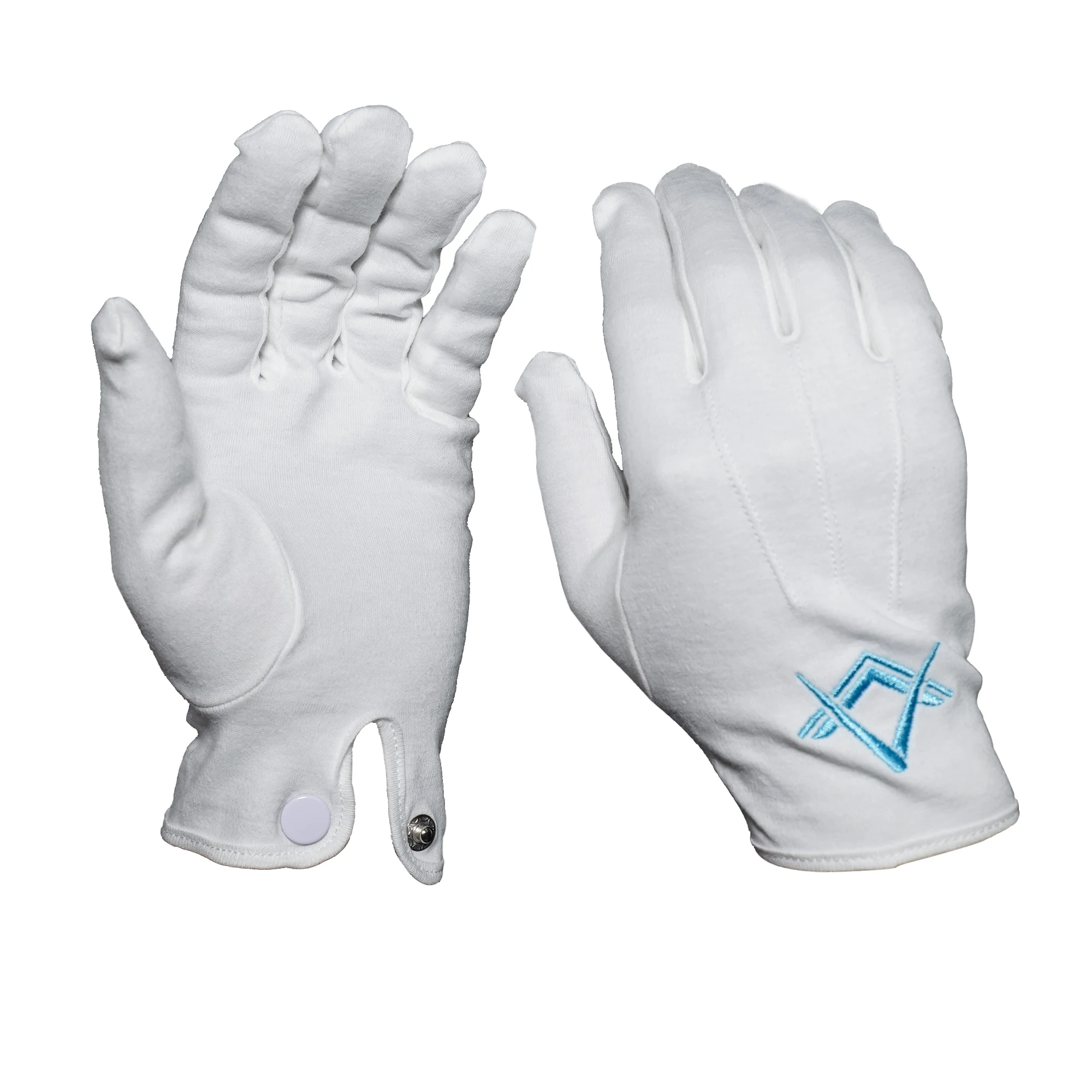 Masonic Freemason Blue square and Compass logo Organic Combed Cotton Metal Snap Glove
