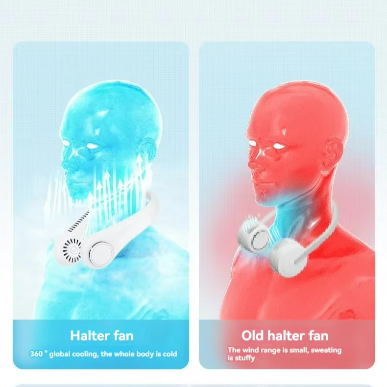 Portable Mini Neck Fan Custom Logo USB Rechargeable 3 Speeds Adjustable Bladeless Cooler Free Hanging Car Outdoor Use