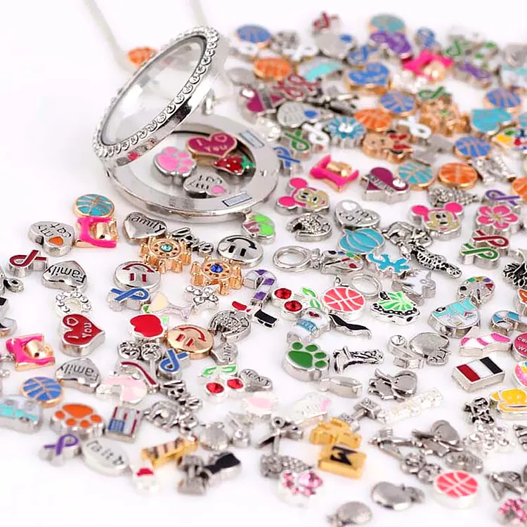 DIY Floating locket alloy small Jewelry accessories Glass photo box necklace crystal Charm