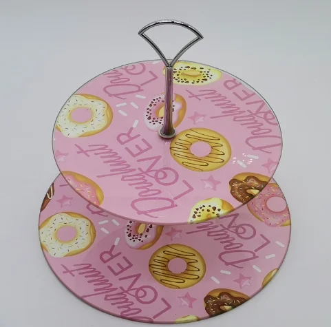 Luxury 2 tiers round shape tempered glass serving trays/cake stand/rotating plates