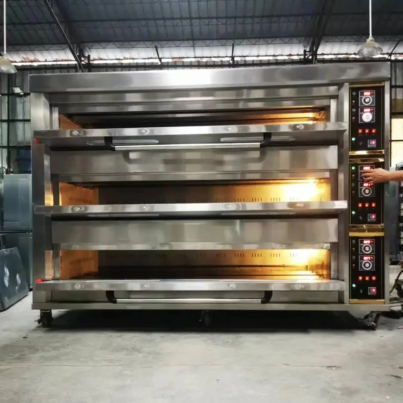 Газовая печь для пиццы 3 стола 9 лотков газовая пекарня Хлебопекарная Печь
