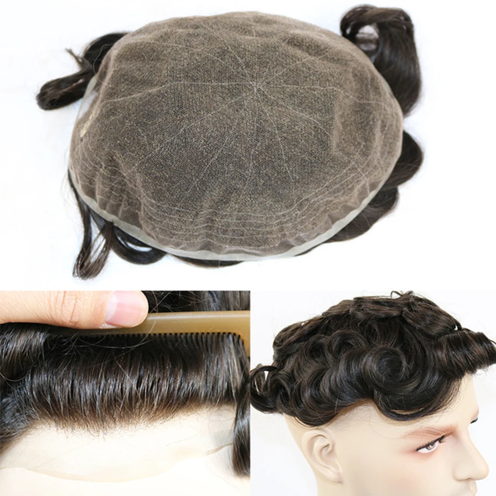 Швейцарский Кружевной мужской парик передний парик сменная система человеческих волос Прочный парик для мужчин отбеленные узлы