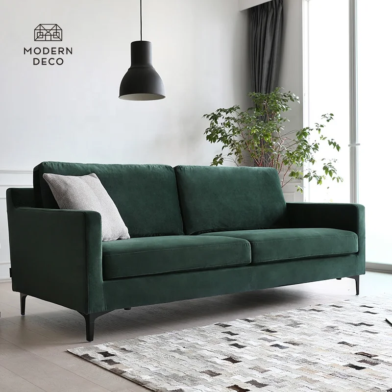 3 seater velvet sofa couch furniture in living room lounge interior upholstery dark green velours canape bank soffa