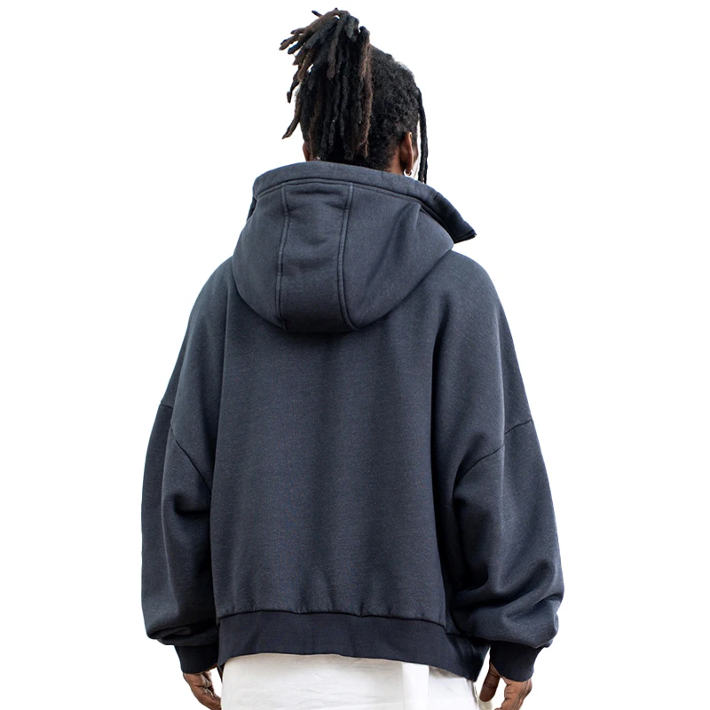 YALI Premium 3D Embossed Zip Up Custom Ninja Double Zipper Sherpa Lined Washed Hoodie