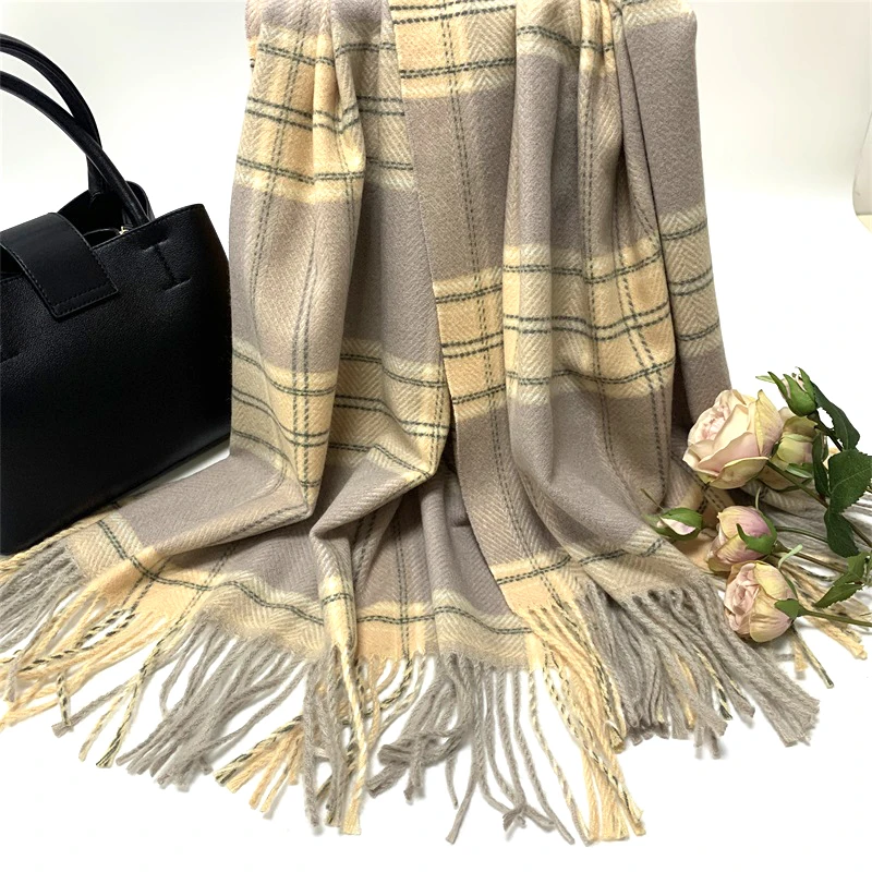 New Arrival Pashmina Cashmere Polyester Viscose Scarf Spring Autumn Winter Checked Plaid Tassels Shawl