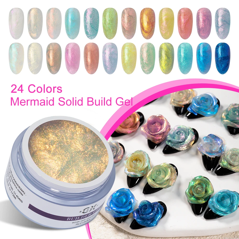 CaiXuan  nail products supplier 24colors UV nail extension Mermaid solid build gel Free sample set