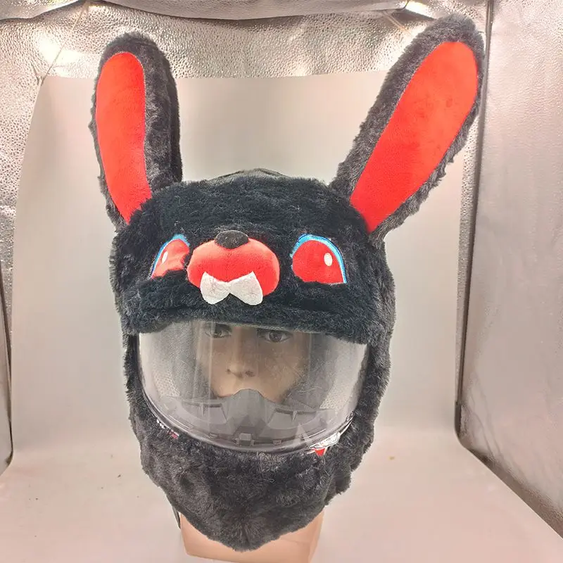 new design cute bunny plush motorcycle helmet cover, fancy panda Fluffy plush motorcycle helmet socks/