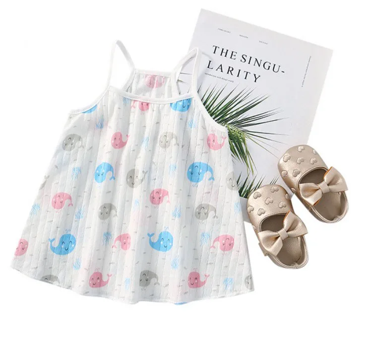 
High Quality Animals Pattern Baby Girls Dresses Nightgowns Cotton Summer Beach Dress 
