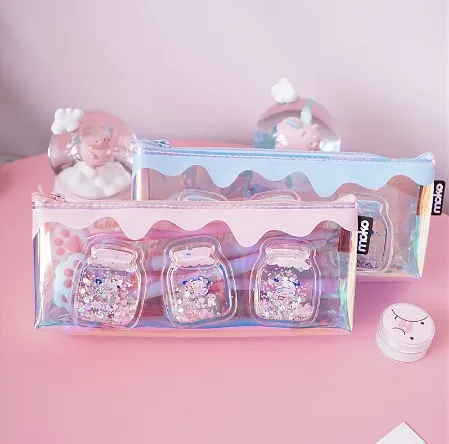 Korean Version Simple Beard Snap Button Pencil Bag PVC Student Stationery Bag Cosmetic Storage Pencil Bag