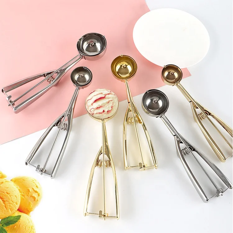 18/8 Stainless Steel Ice Cream Scoop Fruit Spoon Kitchen Accessories Multi-Function Ice Cream Spoon with Handle Ice Cream Makers