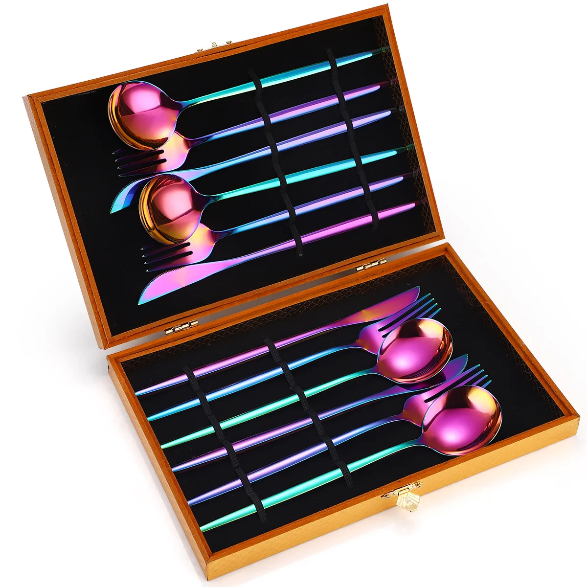 Набор позолоченных столовых приборов Royal Свадебный, комплект из 12 предметов: нож, ложка и вилка из нержавеющей стали с титановым покрытием