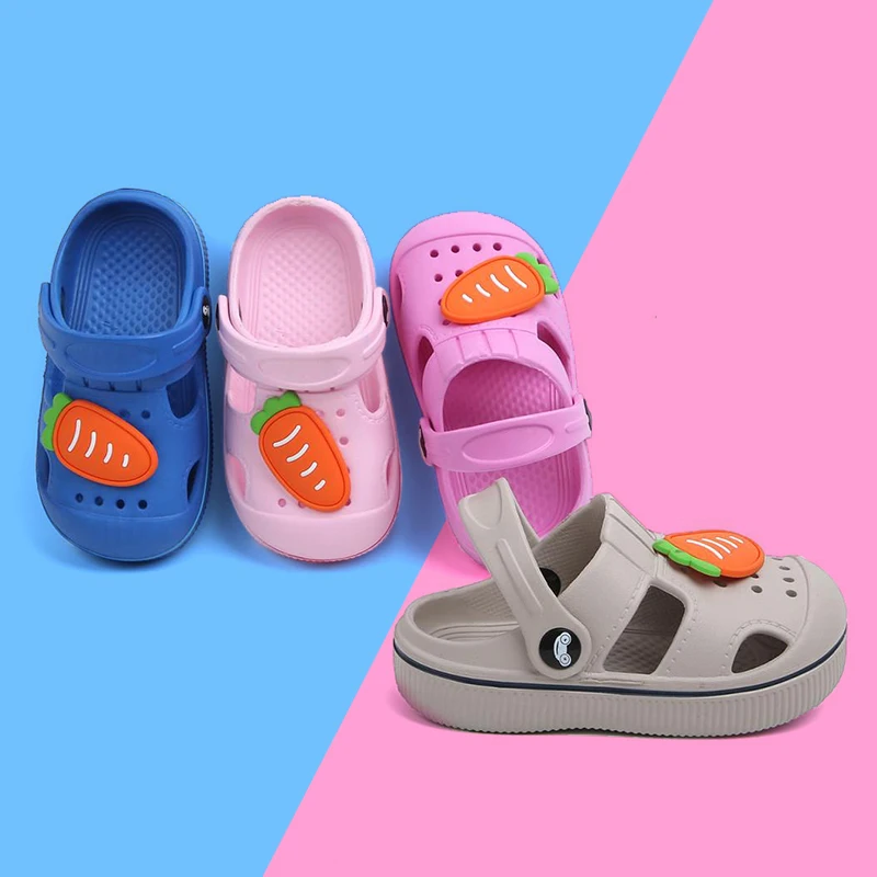 2021Cartoon cheap mini soft pvc stock shoe charm for Kids Bunny and carrot design summer children outdoor beach indoor sanda