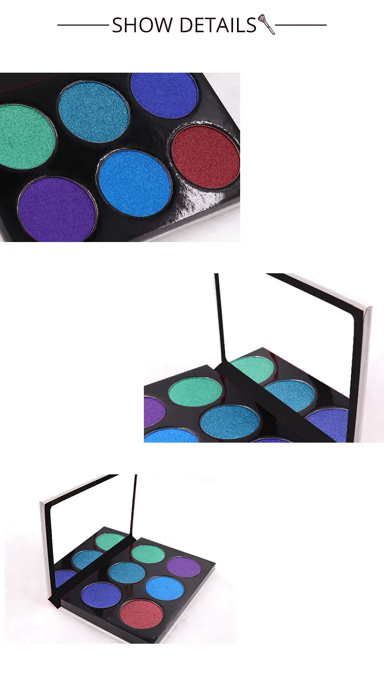 Custom 6 Color Shimmer Make Up Creamy Eye Shadow Purple Blue Green Pressed Eyeshadow Palette For Brown Eye