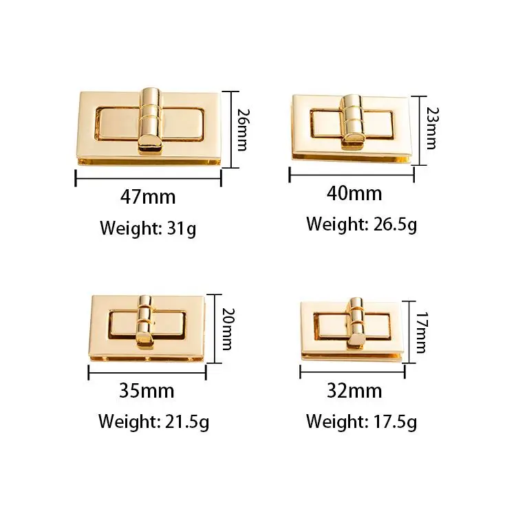 Bag Hardware Accessories Rectangle Purse Closure Turn Lock Square Clasp Twist for Handbag Clutch Buckle
