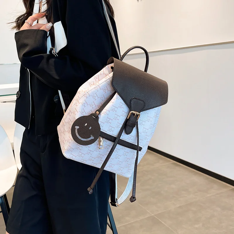 Multifunctional backpack 2023 new everything fashion color bump schoolbag travel draw rope backpack for women