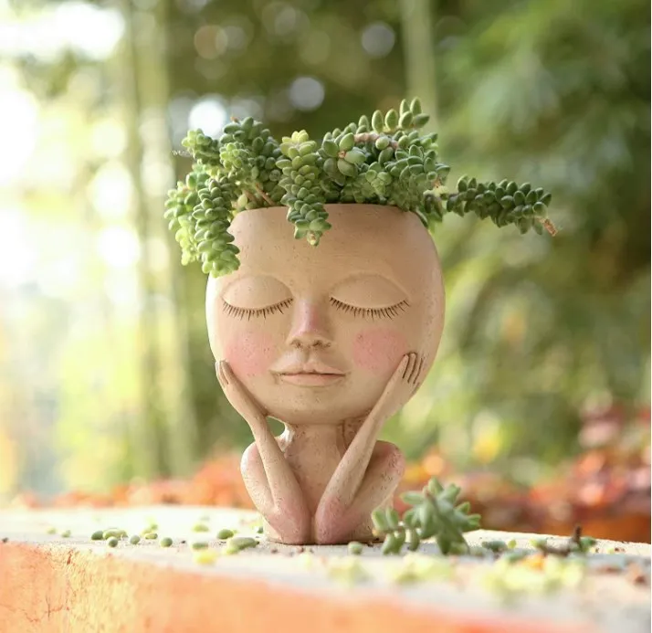 Cute Face Flower Pot With Closed Eyes Planter Pot Succulent Planter