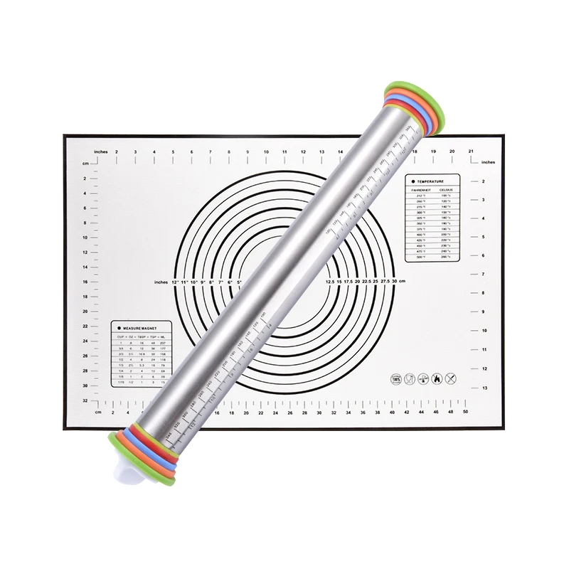 New Products Stainless Steel Adjustable Rolling Pin and Pastry Mat Baking