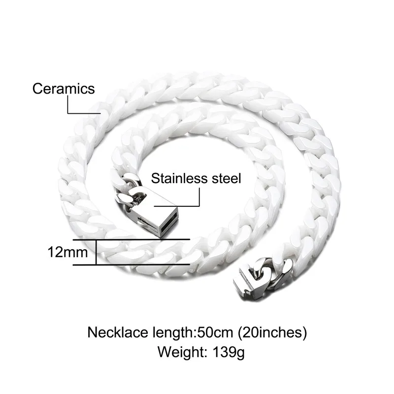 18K Gold Plated Black Ceramic Coated 12MM Think Chunky Stainless Steel Men Curb Cuban Chain for Men Boys