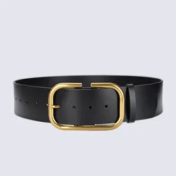 Vintage Wide Leather Belts For Women Big Gold Alloy Pin Buckle Genuine Cowhide Belt