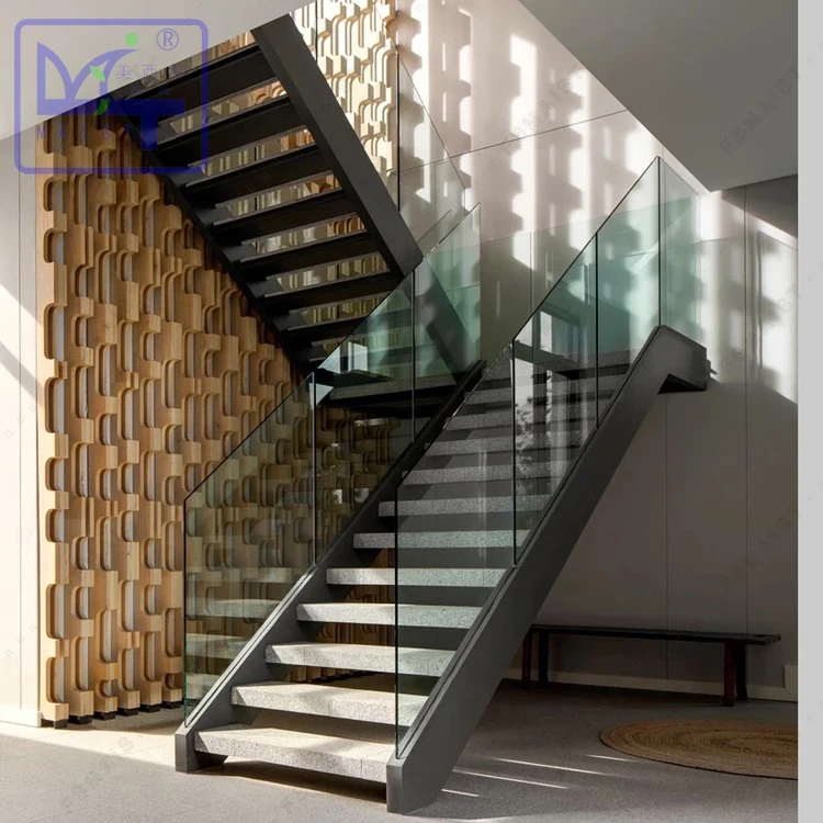 U straight  indoor, glass stairs  made in China-Maist
