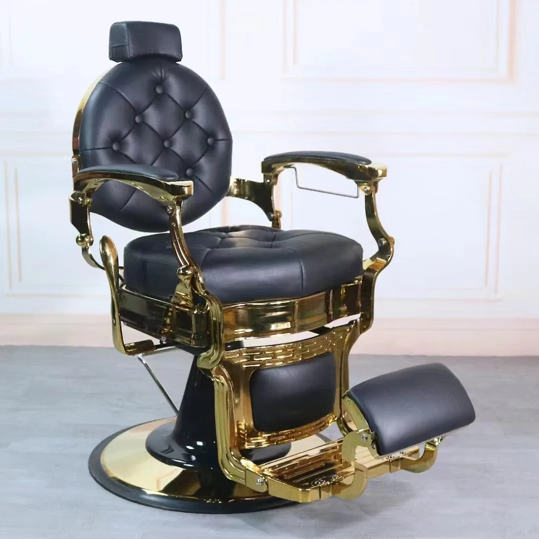 Hair salon vintage barber chair brown leather with black frame hair cutting salon styling chair for men